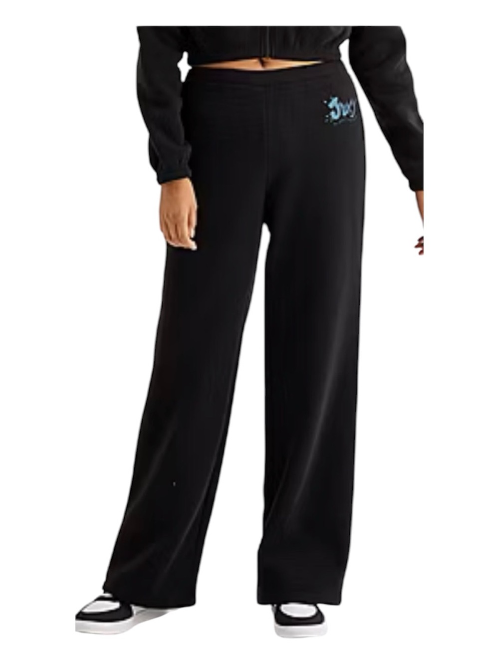 Juicy Couture Black Wide Leg Mid Rise Fleece SweatPants with Blue Logo size XL